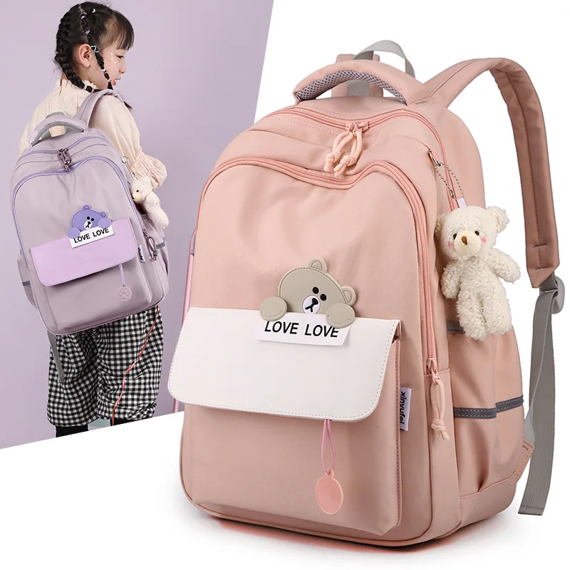 Schoolbags, Grades Three To Six,  Burden Reduction and Spine Protection, Girls' Lightweight Waterproof Backpacks.