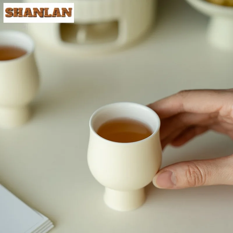 Milk Yellow One Pot Two Cups Candle Warm Tea Stove Set Chinese Ceramic Heating Tea Base Thickened Glass Cooking Kettle Gift Box