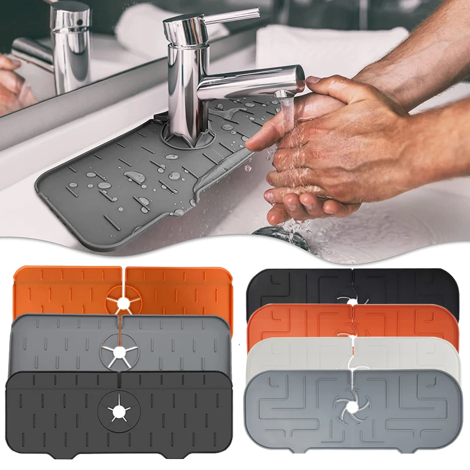 

Kitchen Silicone Faucet Mat Sink Splash Pad Drain Pad Bathroom Countertop Protector Shampoo Soap Dispenser Quick Dry Tray