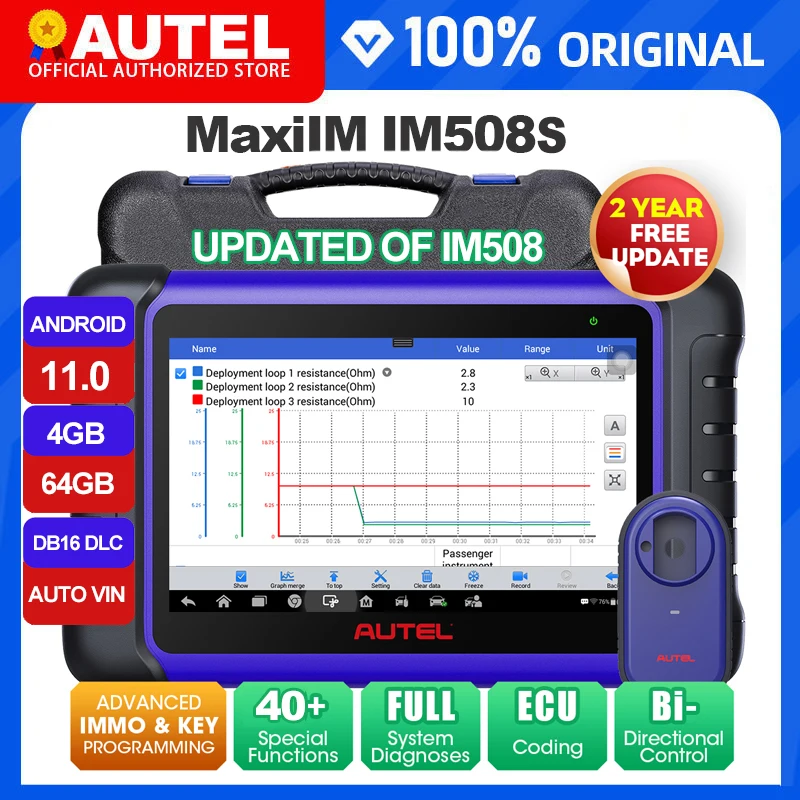 Autel MaxiIM IM508S 키 프로그래밍 도구, 양방향 스캔 도구, DB16 DLC 전체 자동차 진단, 모든 키 손실, PK IM508 IM608