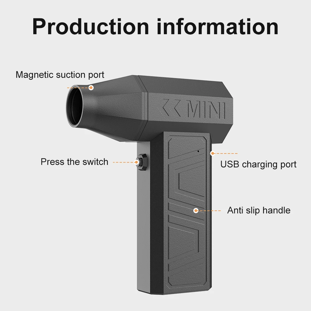Mini Turbo Jet Fan Adjustable wind speed Electric Air Duster Type-C Charging Strong Winds 41m/s Brushless Turbo Jet Blower 5
