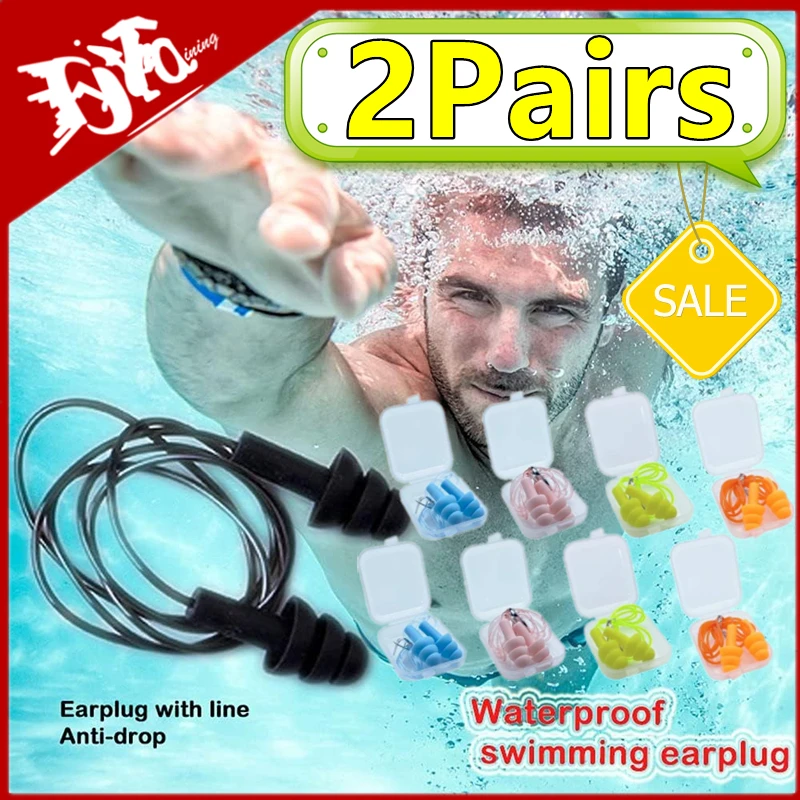 

2/1Pair Swimming Earplugs Noise Reduction Comfort Earplugs Waterproof Silicone Soft Ear Plugs with Rope Protective for Swimming