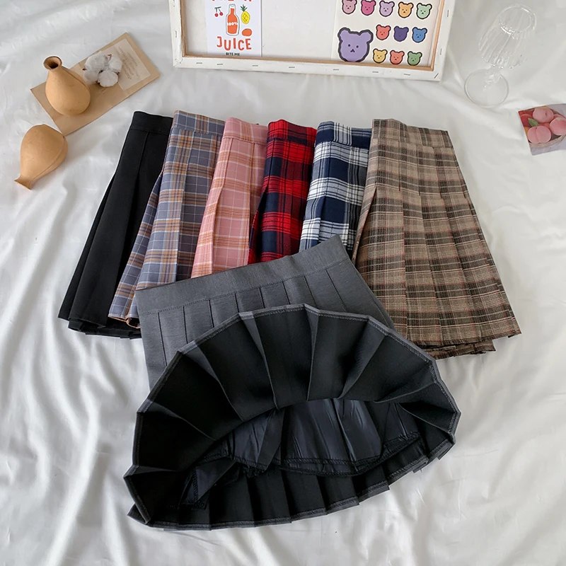 pink skirt Shintimes Fashion Women Skirt Preppy Style Plaid Skirts High Waist Student Pleated Mini Skirt Harajuku Ladies Girls Dance Skirts black denim skirt