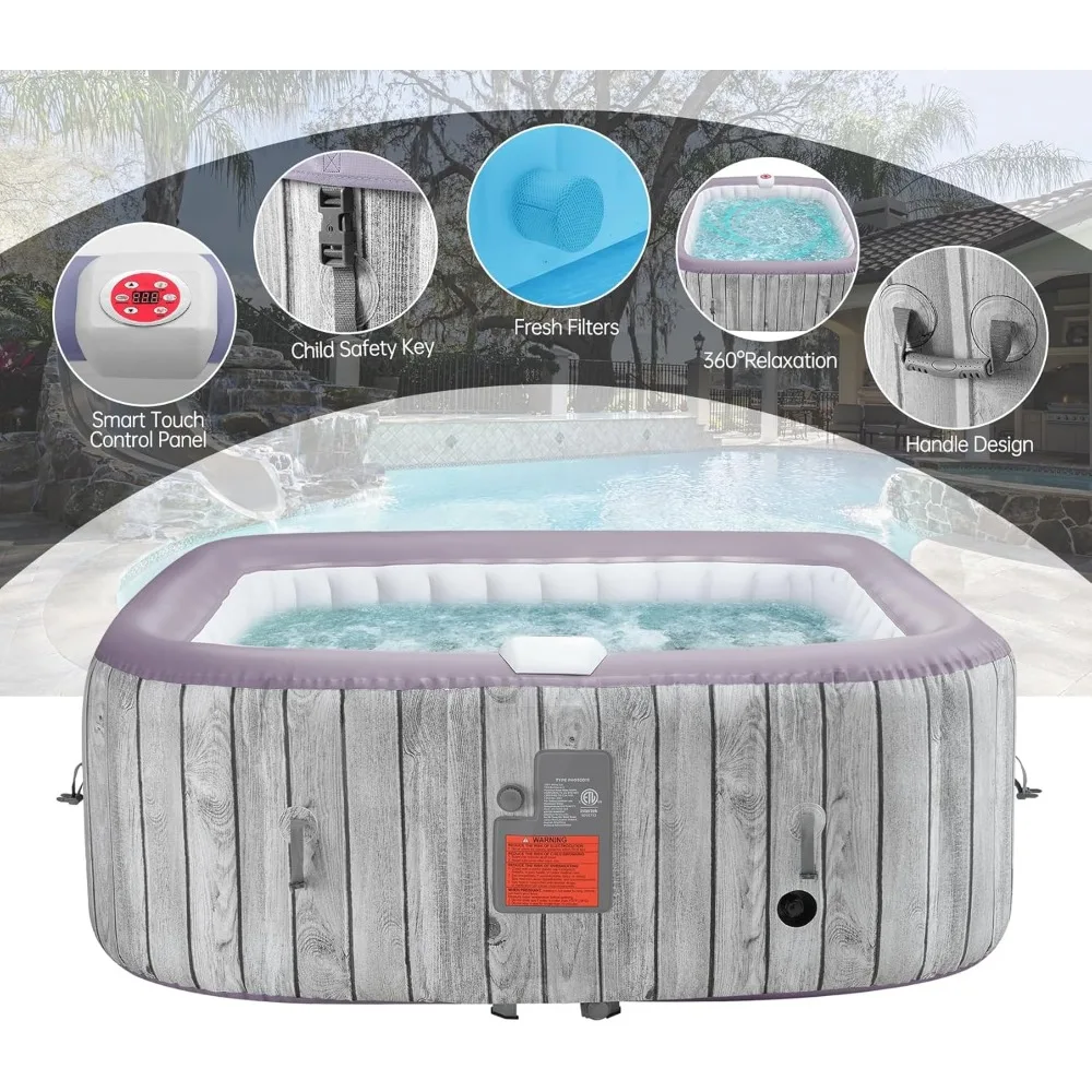 Inflatable hot tub with 130 air jets, quick filling system and insulation cover, portable hot tub for outdoor spa treatment 6
