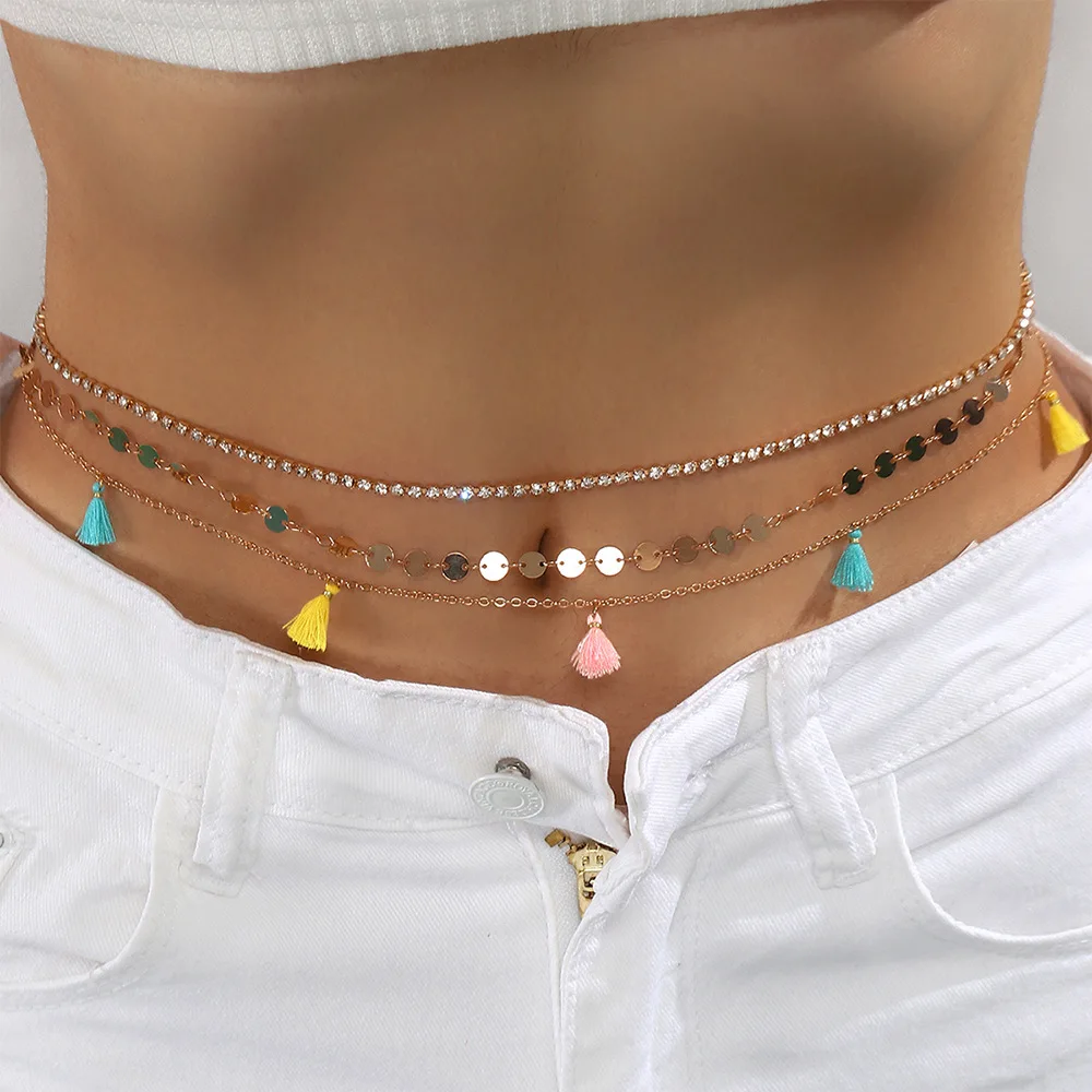 Spring Summer New Boho Minimalism Multilayer Waist Beads For Women Fashion  Geometric Sequins Belly Chain Sexy Body Chain Jewelry