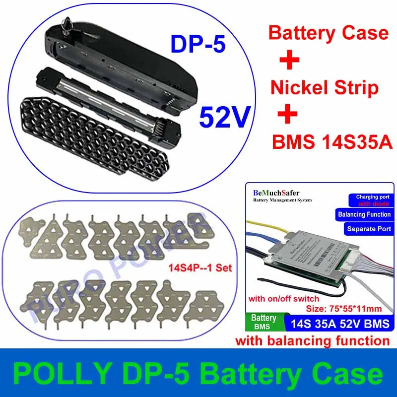 POLLY DP-5 skříňka vhodný 56PCS 18650 buněk DP5 baterie pouzdro 10S5P 13S4P 14S4P nikl svléknout se 10S 13S 14S 35A BMS pro DIY ebike baterie