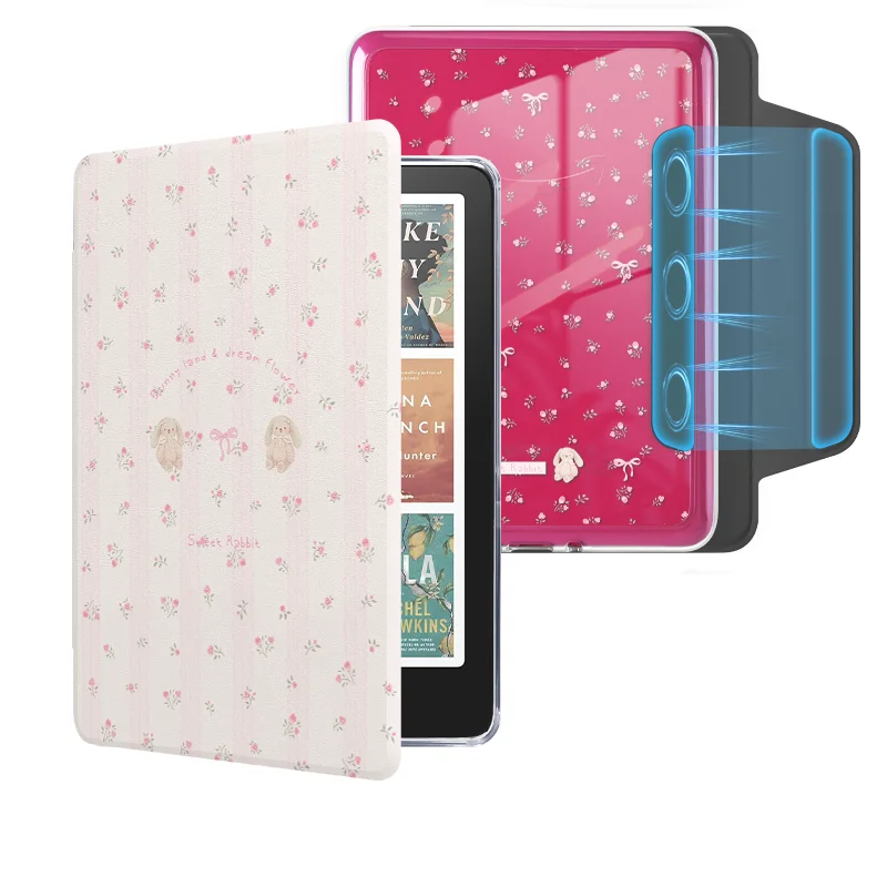 Magnetic Detachable Clear Acrylic Cover with Pink Girly Pattern and Auto Wake/Sleep Feature