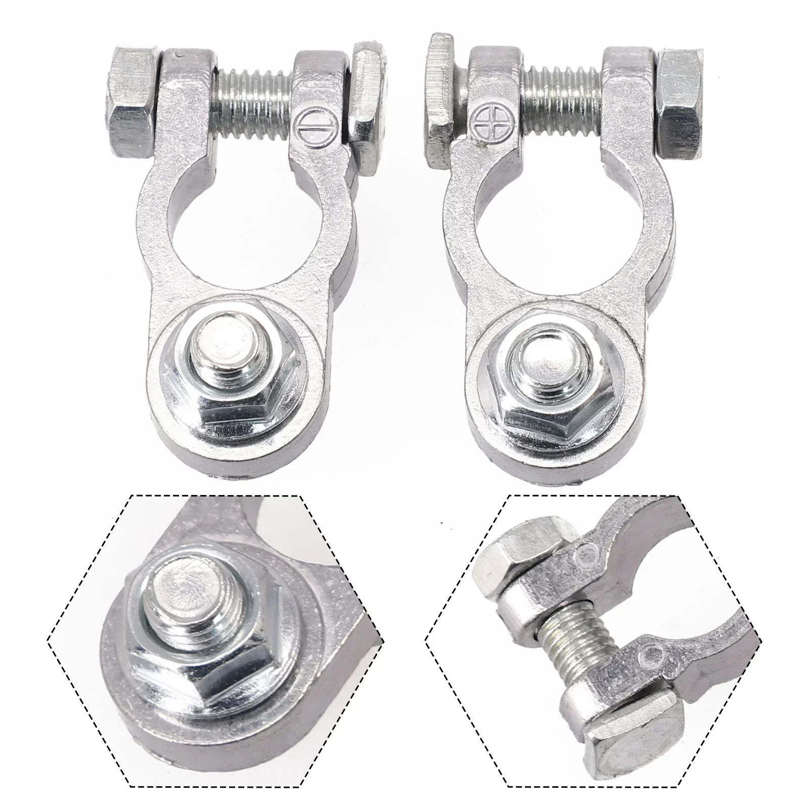 2PCS Battery Terminal Clamps - Zinc Alloy Positive & Negative Pole Car Battery Clips with Screws, Secure Connector Fixing