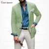 (one blazer) Sky Blue Linen Blazers Men Slim Fit Summer Beach Casual Formal Jacket for Men Tailor-made Fashion Thin Wedding Coat 4