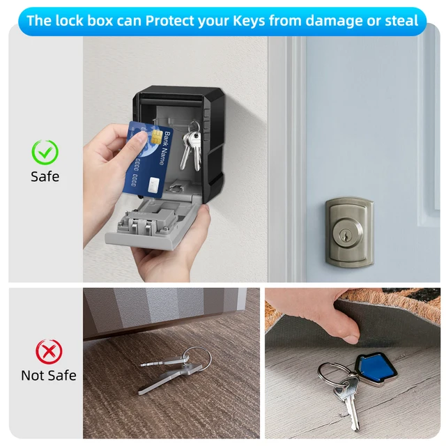 Awapow Metal Password Key Box Wall Mounted 4 Digits Password Storage Box Waterproof Anti Theft Safe Lock Large Capacity Keybox 5