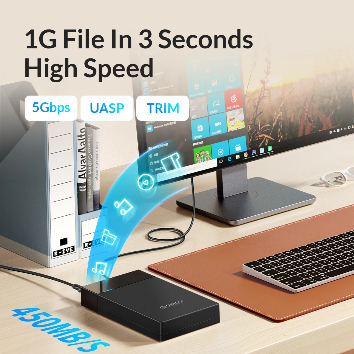 ORICO 3.5'' HDD Case 12W1A Built-in Power Protable Hard Drive Enclosure SATA to USB 3.0 Supply Support UASP Box