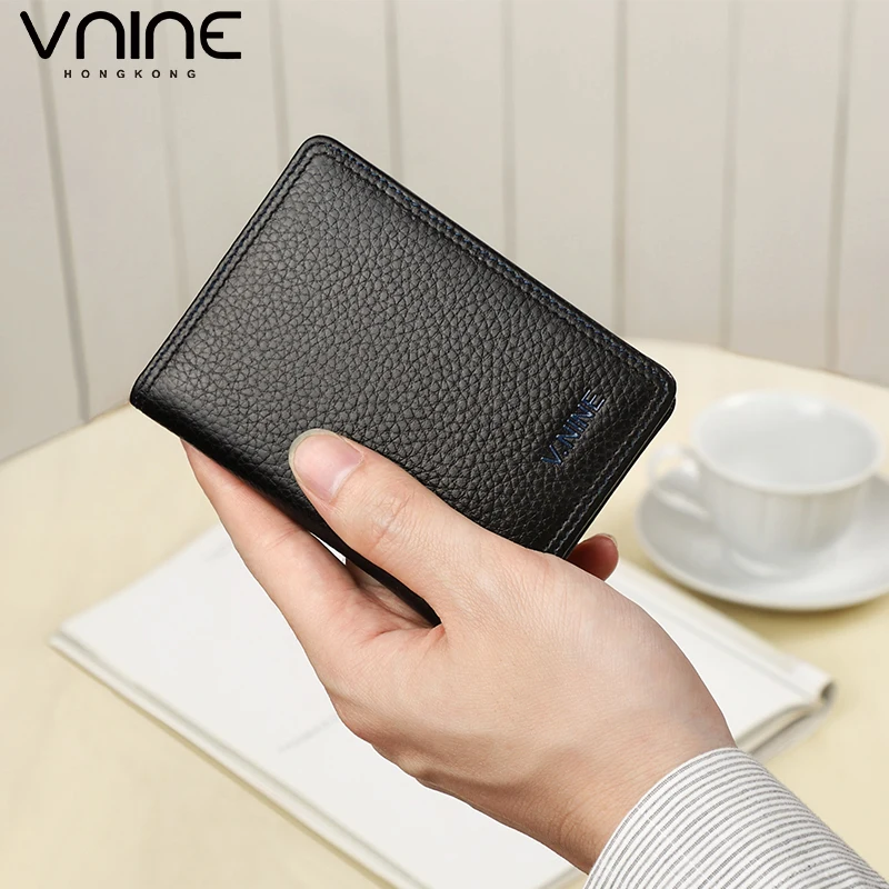 VNINE 남성용 헤드 레이어 소가죽 문서 가방 지갑, 운전 면허증 카드 가방, 부드럽고 내마모성 가죽 클립 
