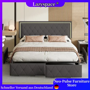 Lazyspace 4 cassetti + testiera letto LED RGB, letto imbottito in PU, letti singoli matrimoniali moderni Queen, mobili per camera da letto 1