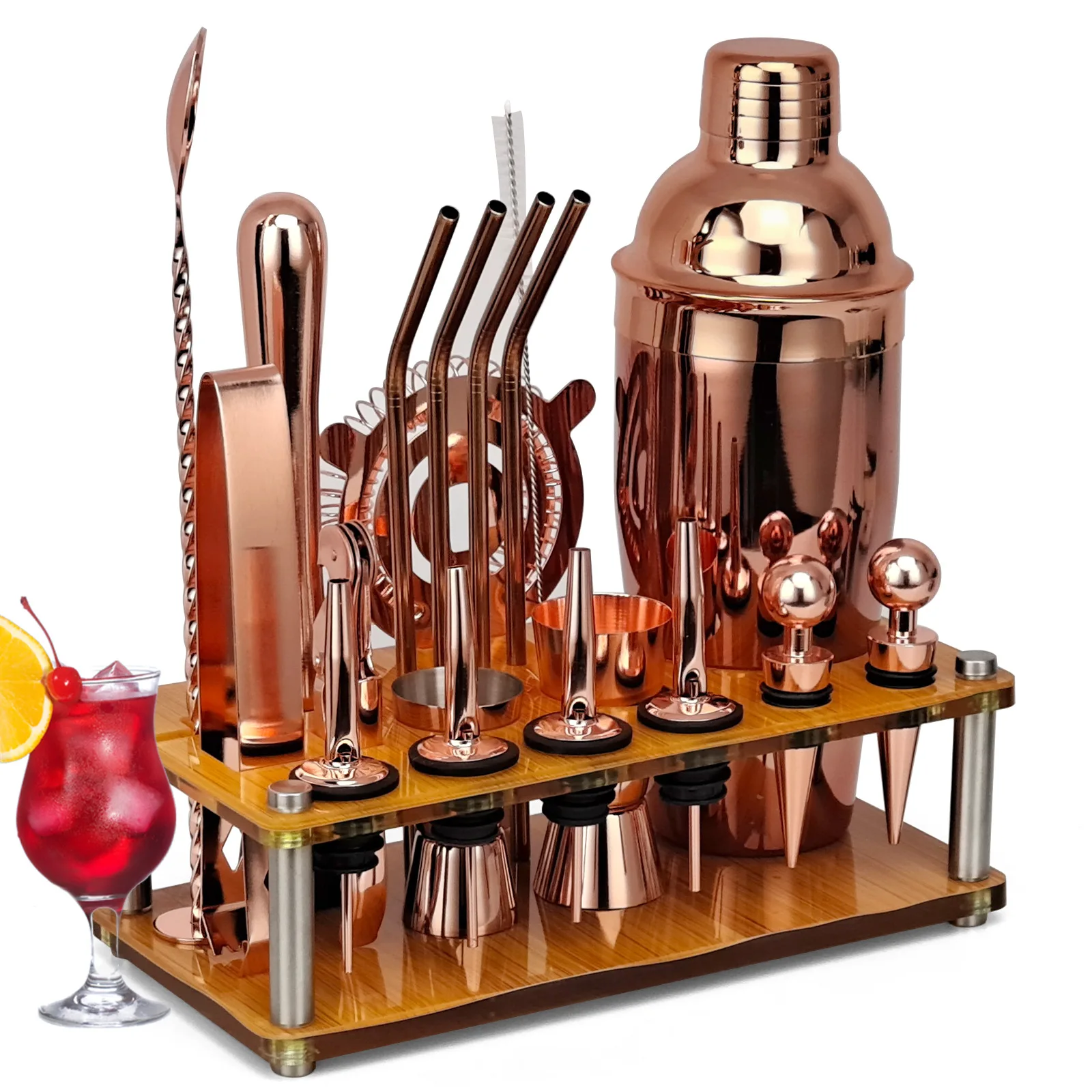 20piece Cocktail Boston Shaker Set Drinks Bartender Kit Cocktail Mixer Set Wish Acrylic Stand Household Utensils Home Bar Tool