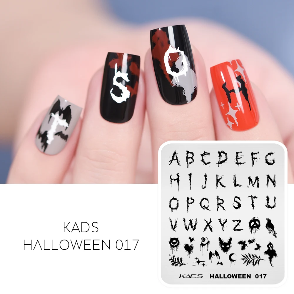 KADS Nail Stamping Plate Halloween Nail Design Spider Web Bat Pumpkin Lantern Nail Art Stamping Templates DIY Manicure Tool 6
