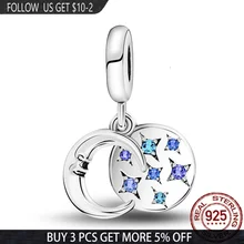 Colgante de plata esterlina 100% para mujer, dije con forma de luna y Estrella, compatible con pulsera Pandora Original, fabricación de brazaletes, regalo de joyería, novedad, 925
