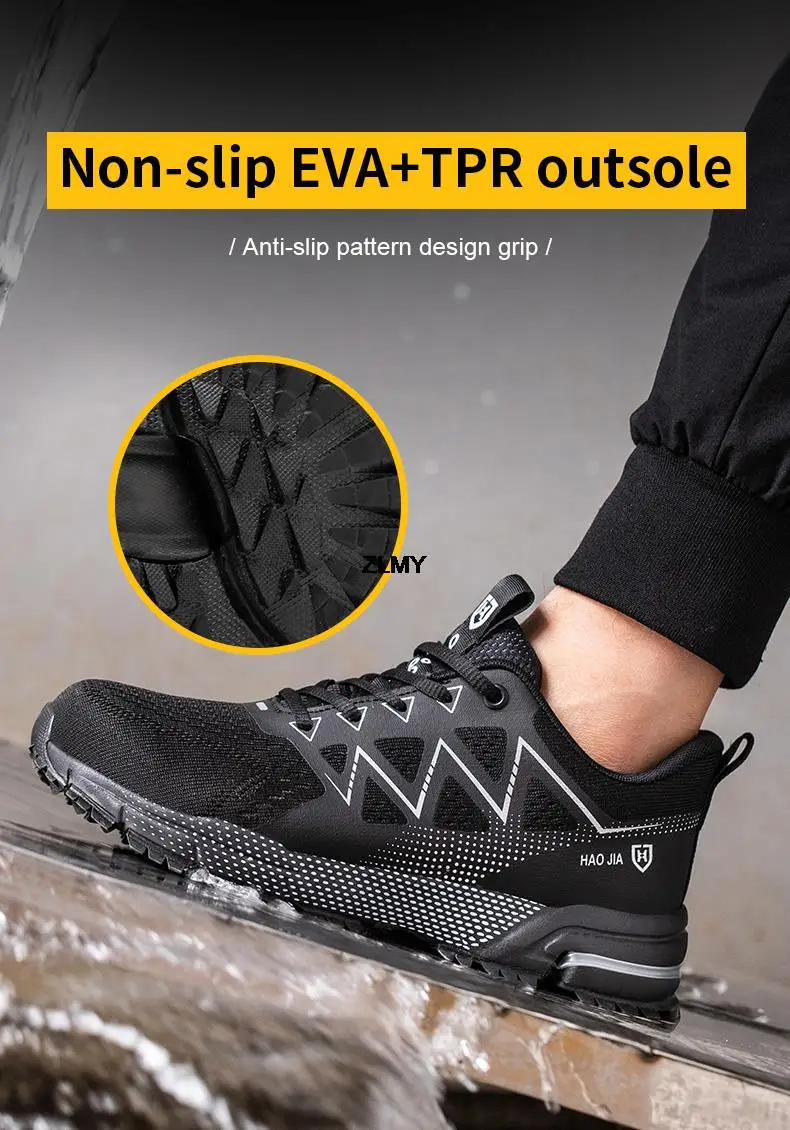 Anti-slip Safety Shoes Men Steel Toe Shoes Puncture Proof Breathable Work Safety Boots Man Construction Work Shoes Male Sneakers