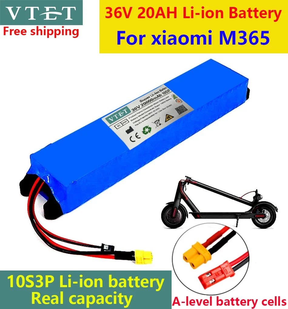 

2024 36V 20Ah 18650 Lithium Battery Pack 10S3P 20000mah 500W Same Port 42V Electric Scooter M365 Ebike Power Battery with BMS
