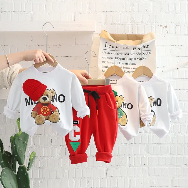 2022 Spring Autumn Children Girls 2PCS Clothing Set Cartoon Bear Letter Cotton Sweatshirts Pants Baby Girls Clothes Kids Suit