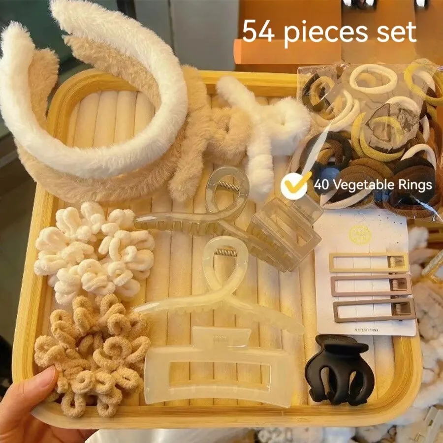 2031340-3f5c79.jpg S215acad6676a468580378fc2e9fe7f09O 54pcs Autumn Winter Milk Tea Color System Hair Bands Grab Clip Large Intestine Hair Band Side Clip High Elasticity Hair Band Mallzona