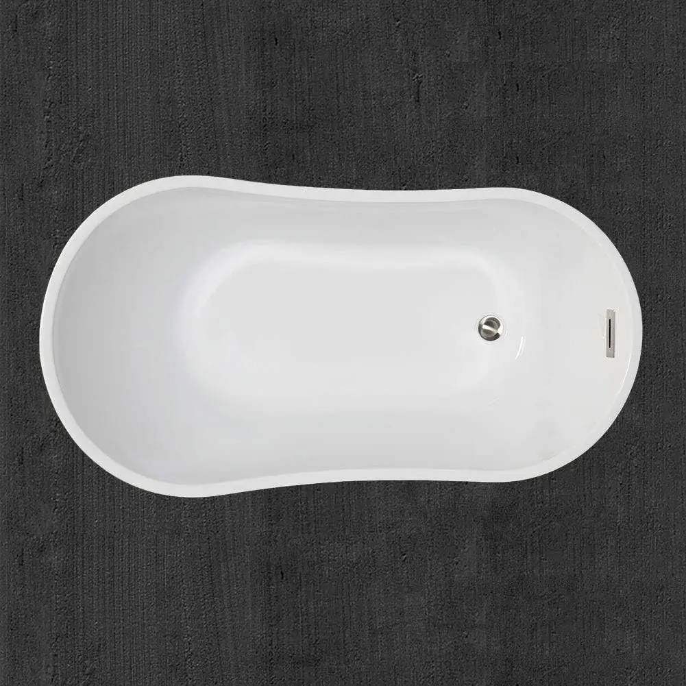 White 54 Acrylic Freestanding Bathtub Contemporary Soaking Tub with Brushed Nickel Overflow and Drain easy maintenance 4