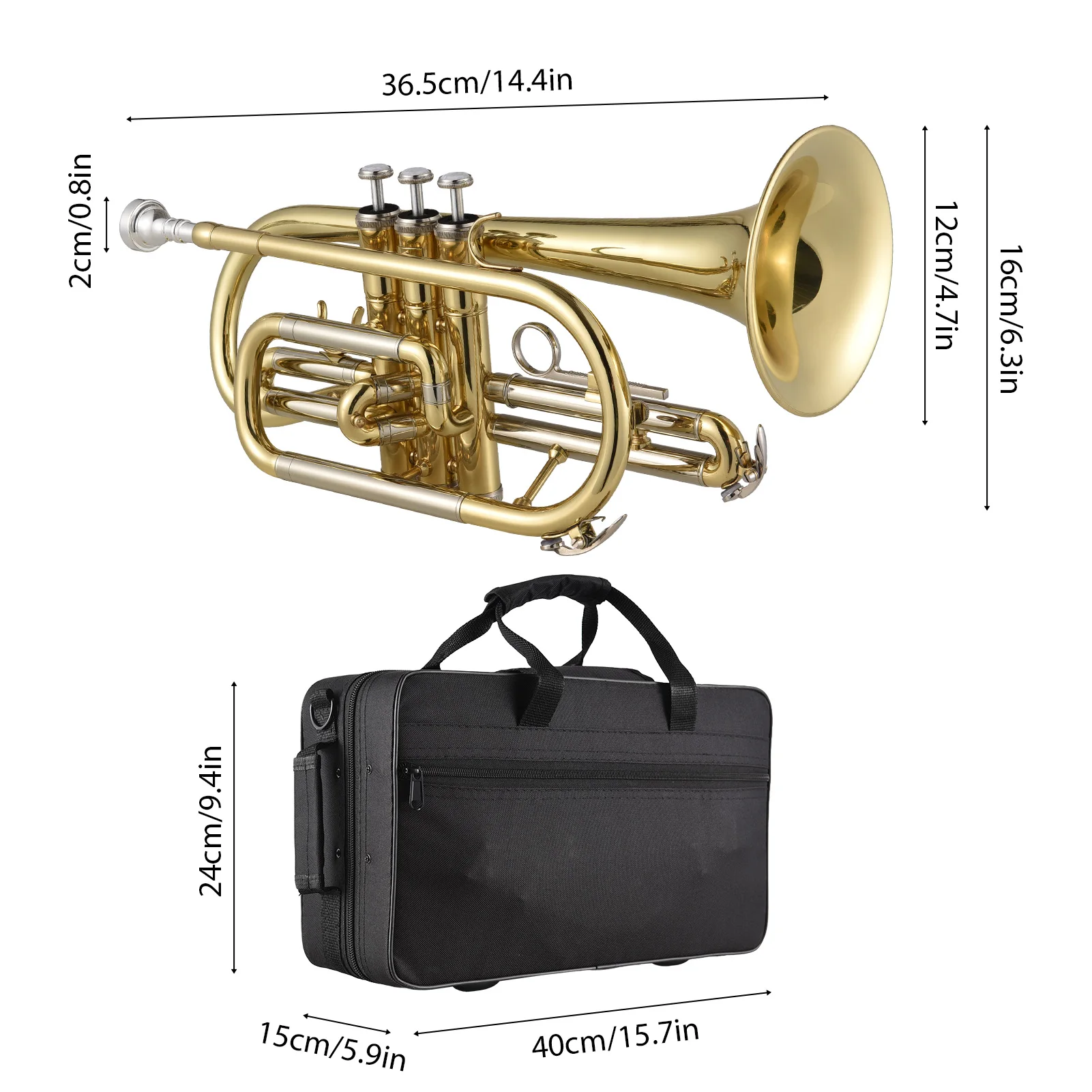 Bb Cornet Brass Instrument Surface Paint Gold Treatment Professional Brass Cornet with Carrying Case Accessories for Students