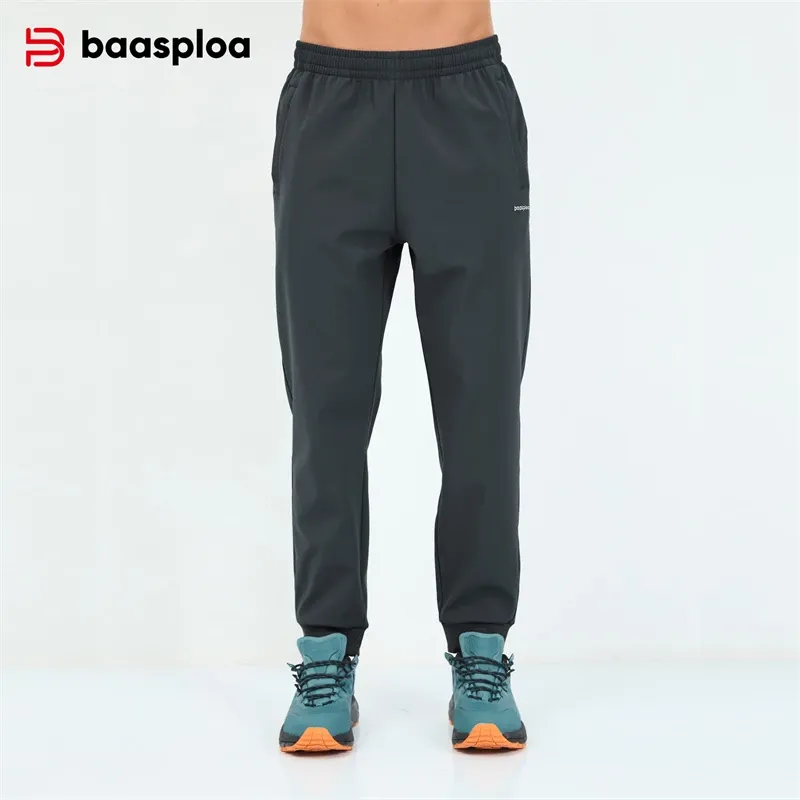 Baasploa Men Long Pants New Autumn Fashion Solid Color Pocket Plush Warm Trousers Male Casual Drawstring Loose Jogging Sweatpant