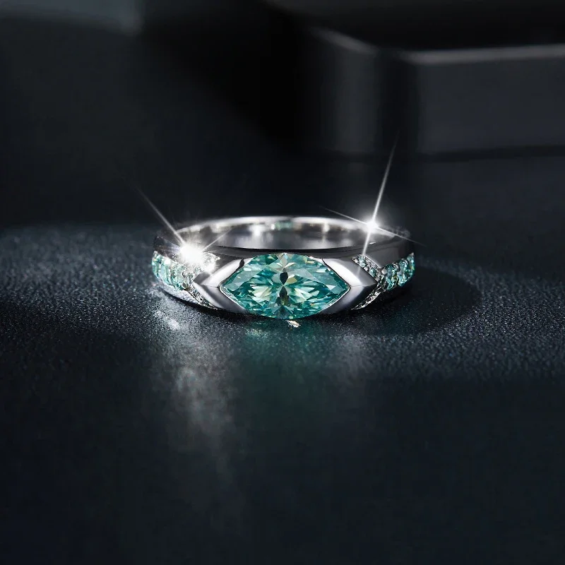 NeeTim Full Green Oval Moissanite Ring Lab Diamond S925
