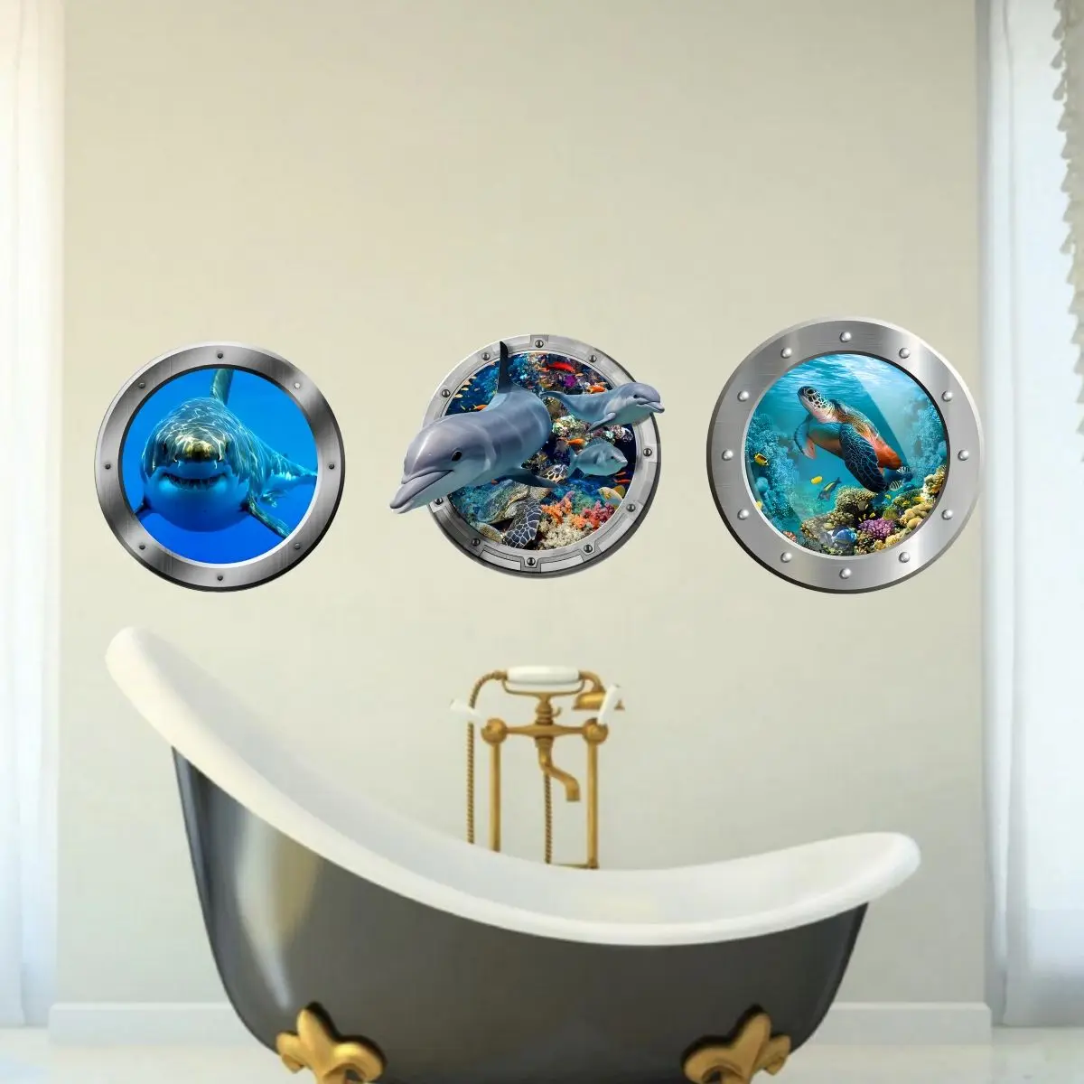 Sea life Shark Animal Fish Submarine Window Wall Stickers Bathroom Toilet Decor Living Room Cabinet Refrigerator Home Decoration wall stickers wall sticker