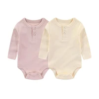2 Pieces Solid Color Baby Bodysuits Newborn Cotton Baby Girl Clothes Ribbed Pattern Long Sleeve Baby Boy Clothes 0-24M 2