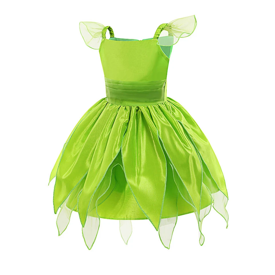 Kids Halloween Cosplay Green Fairy Tinker Bell Princess Dress Up Carnival Christmas Baby Girl Elf Birthday Party Ball Gowns