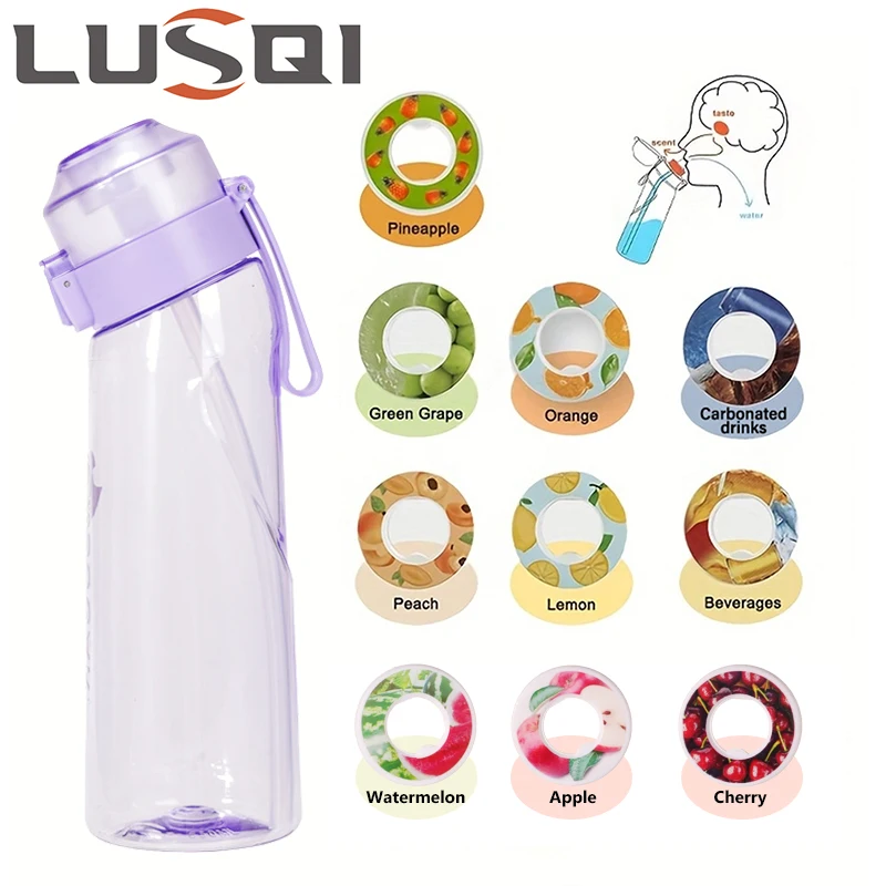 LUSQI Air Flavored Water Bottle With 7 Flavor Ring Sports Fashion Straw Tritan Plastic Cup Suitable for Outdoor Sports Fitness