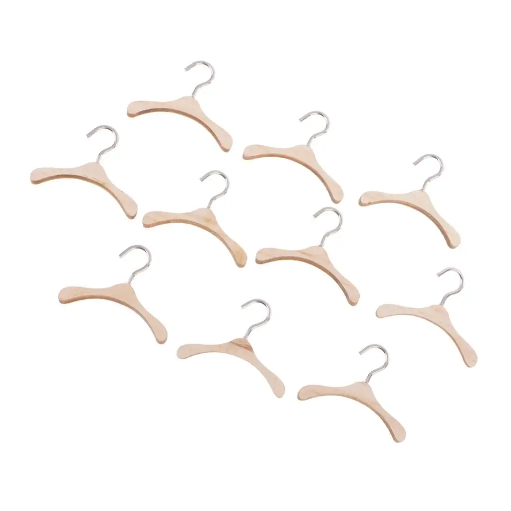 

1/6 Doll Clothes Hangers Wooden Garment Rack Hanging Organizer for 27-30cm Kurhn Dolls - Set of 10