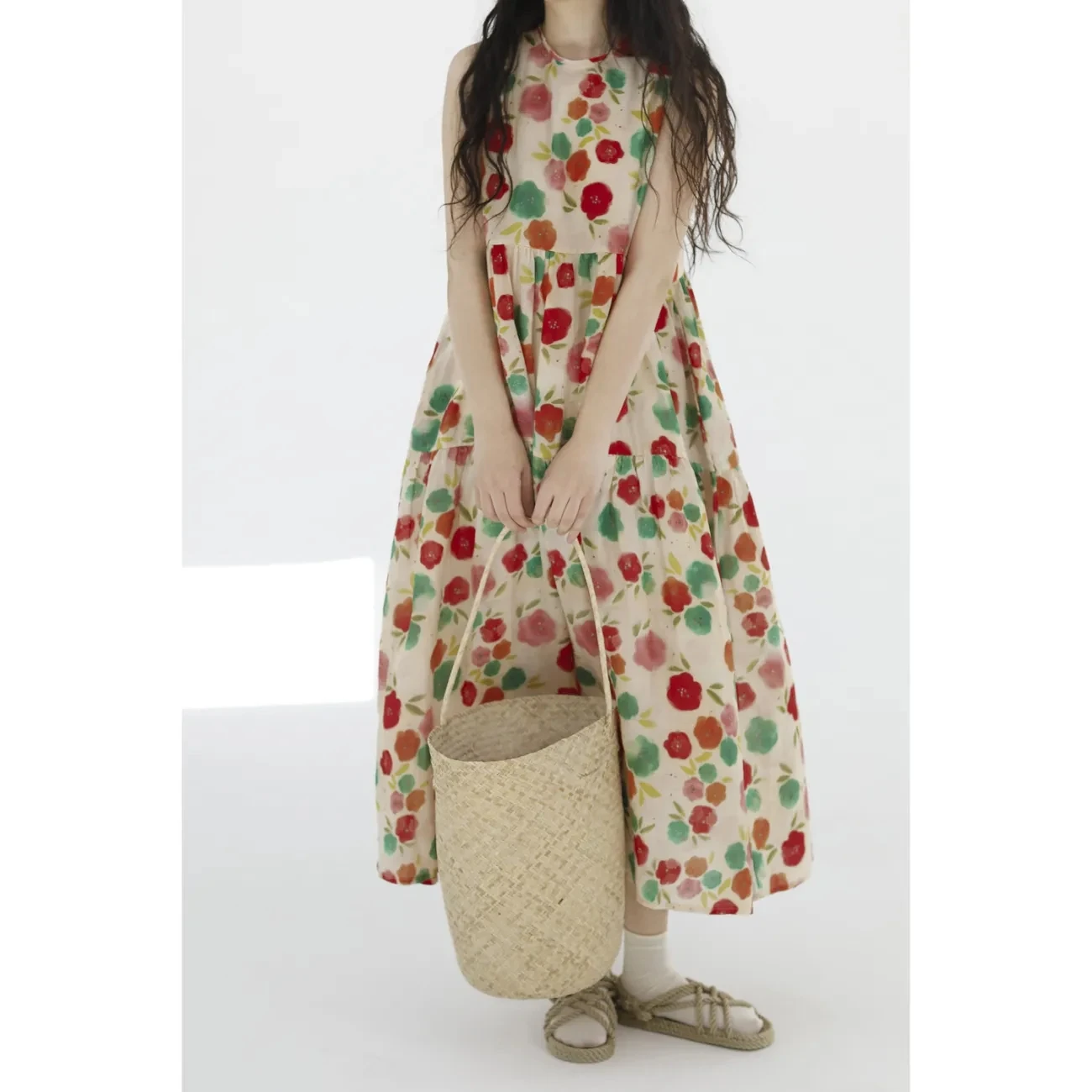 

Sleeveless Strap Cotton Linen Vintage Floral Dresses for Women Casual Loose Long Summer Dress Elegant Beach Clothing 2023