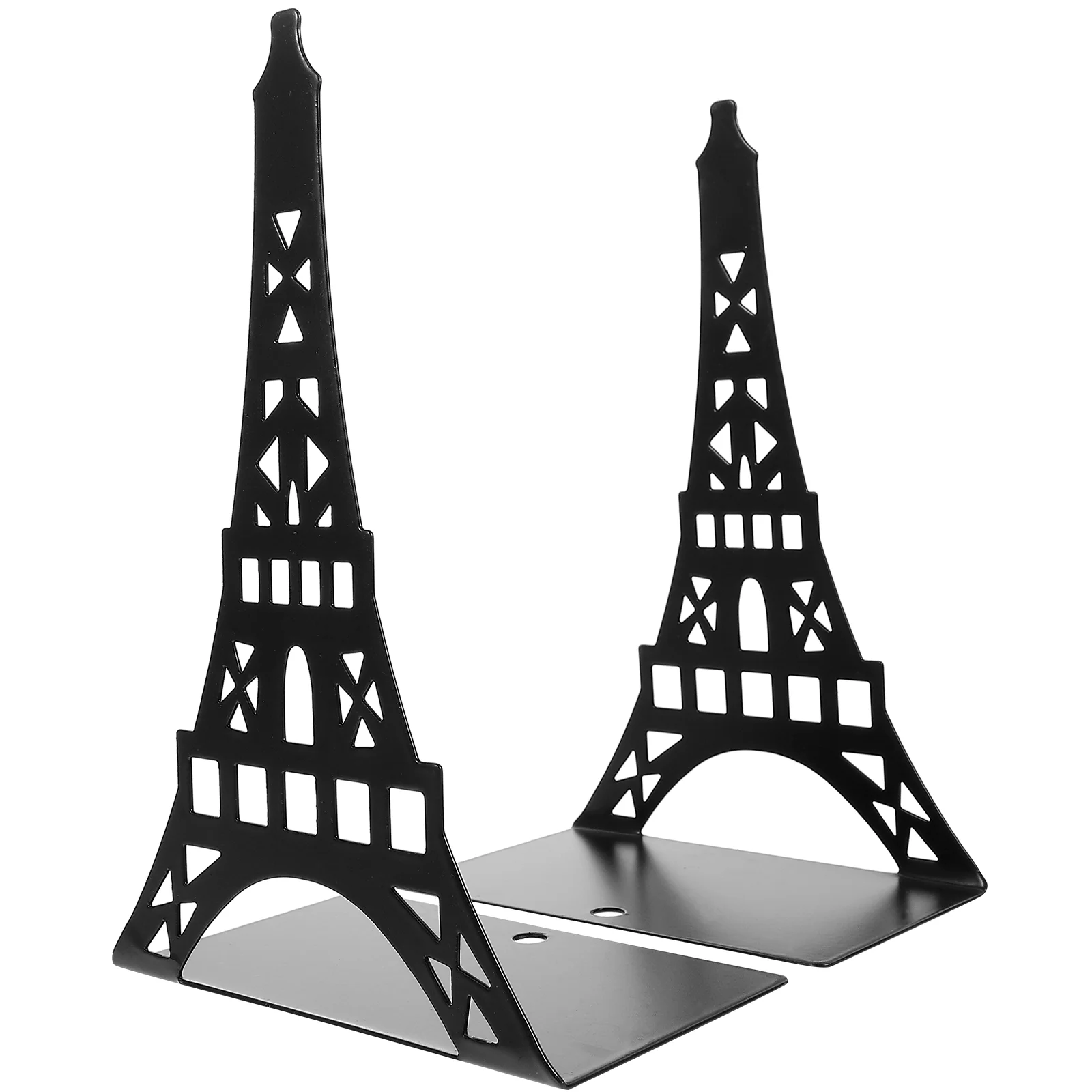 

Bookend Tabletop Decor Holders Non-Slip Bookends File Implement Reusable Hollow-out Art Metal Tower Shape Stands