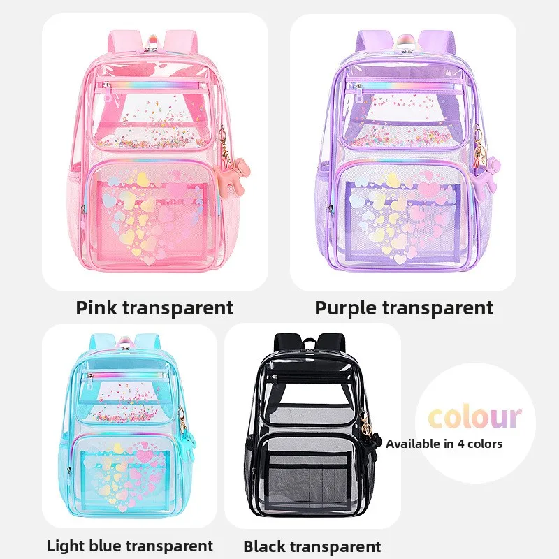 Transparent Bapa Faionable Cartoon School Bag for Elementary And High School Students M Fem Students Dual oulde... 2
