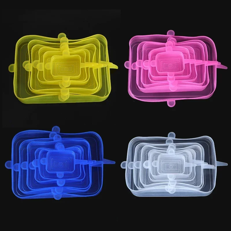 Food Cover 12 PCS Adaptable Silicone Lids Round Square Covers Caps Universal Dish Stretch For Cans Kitchen Accessories