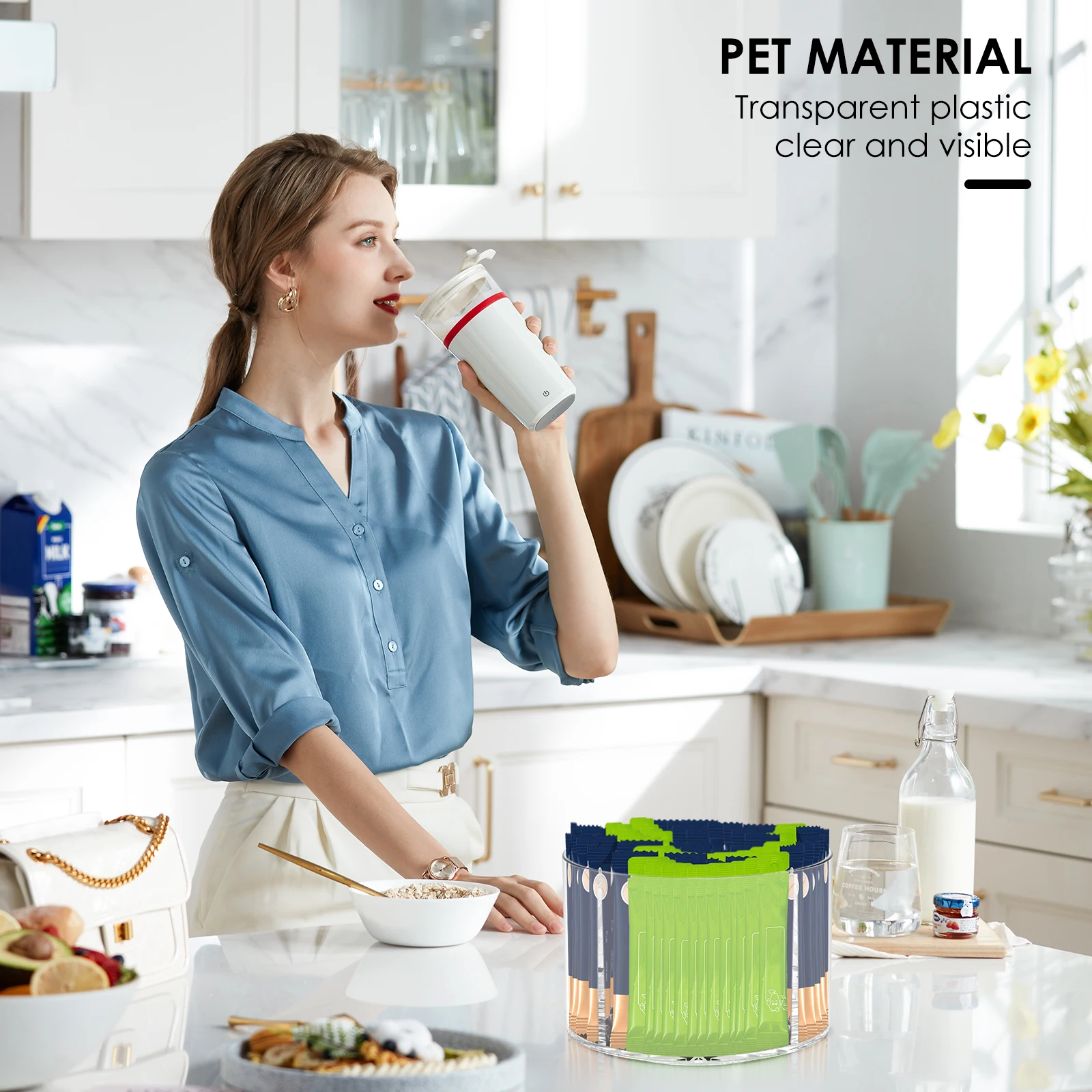 Rotating Tray Spice Rack Drinks Packet Organizer Clear Flavor Packet Holder Kitchen Organizer Seasoning Cosmetic Storage Box