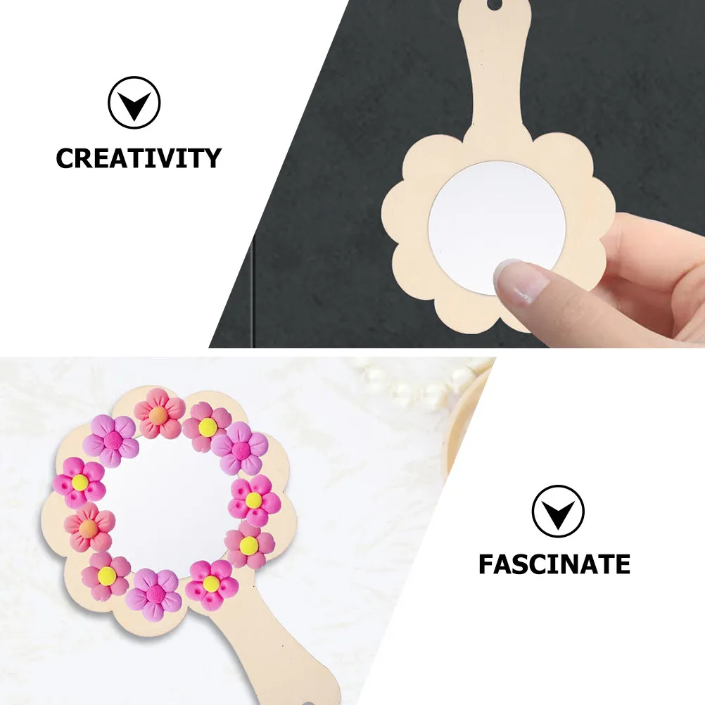 5Pcs 나무 손거울 도색되지 않은 DIY 공예 거울 그림 그리기용 빈 표면 장식 교육용 놀이 홈