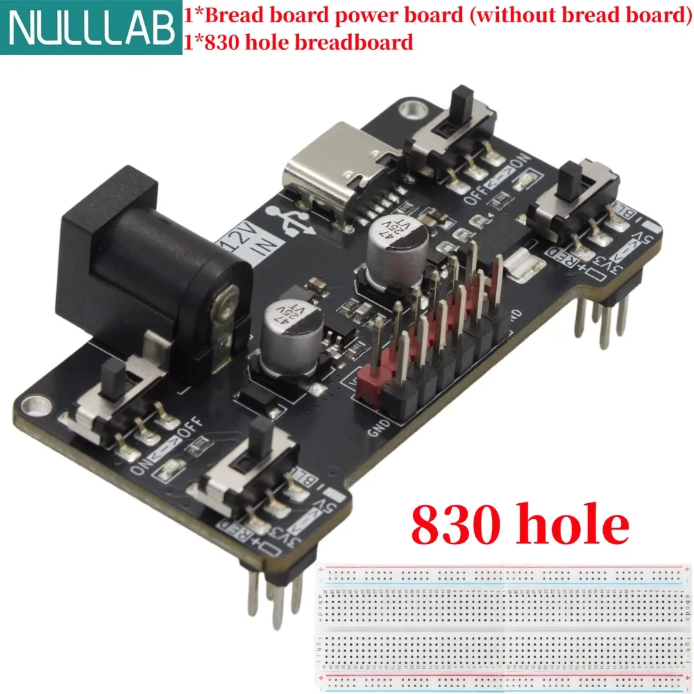 Dual Voltage Breadboard Power Supply with USB-C Interface and Adjustable Output