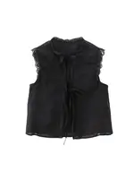 Women's Lace Embroidery Blouses, O Neck, Sleeveless, Front Tied, Female Shirts, Chic Tops, Fashion - Image 4