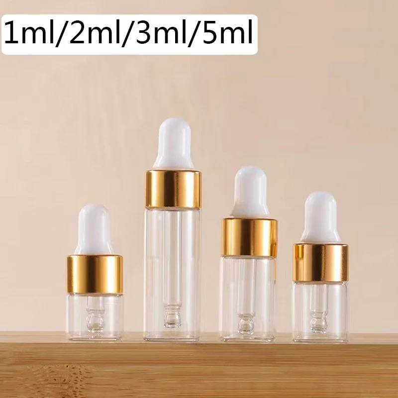 Glass Dropper Bottles Empty Transparent Gold Cap Perfume Pipette Essential Oil Aromatherapy 2/3ml glass dropper bottles,glass perfume bottle