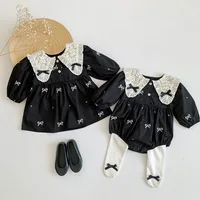 2900B Sister Clothes Baby Girl Dress Bodysuit  Autumn Sister Dress Doll Collar Lace Embroidered One Piece Clothes Or Dress
