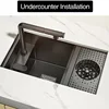 Nano Black Small Size Kitchen Sink Cup Washer Hidden Bar Counter Cover Concealed Single Bowl Sinks with Lifting Faucet 2