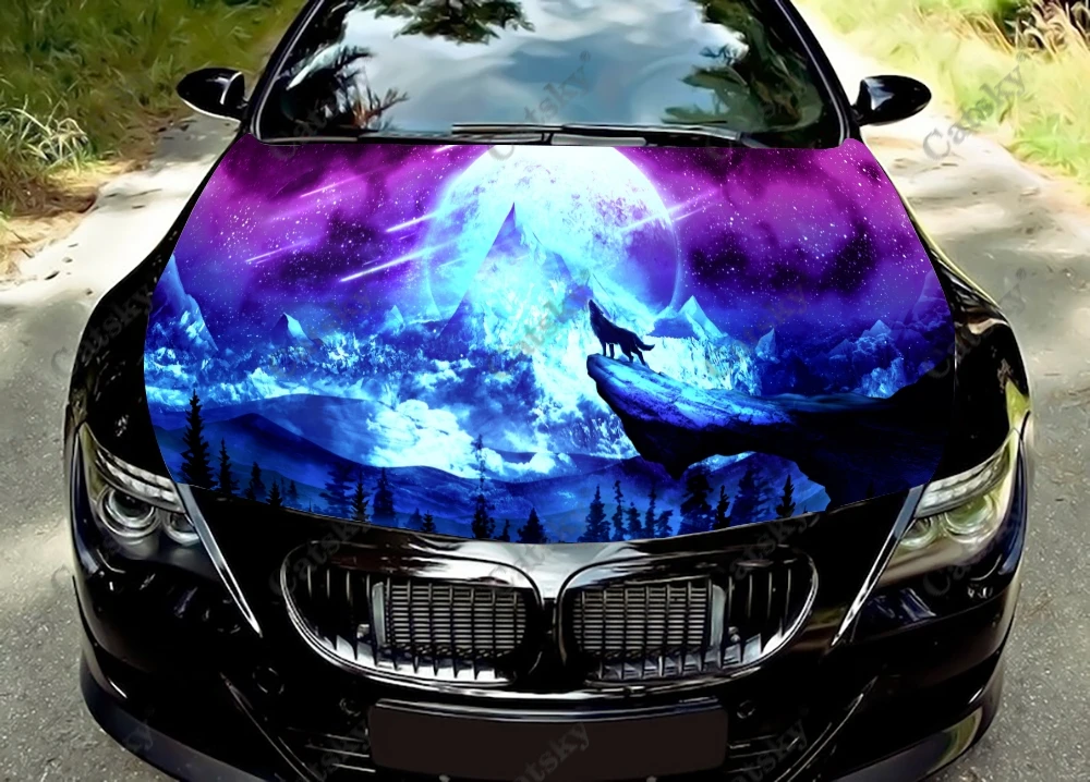 

White Wolf Howling Car Hood Wrap Color Vinyl Sticker Decal Truck Graphic Bonnet Decal Custom Car Decoration Stickers