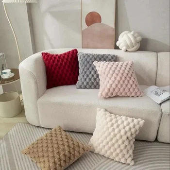 1pcs Pineapple Grid Turtle Pattern 3D Soft Plush Throw Pillowcase,Cream White For Living Room Sofa Bedroom Home Room Decor 2