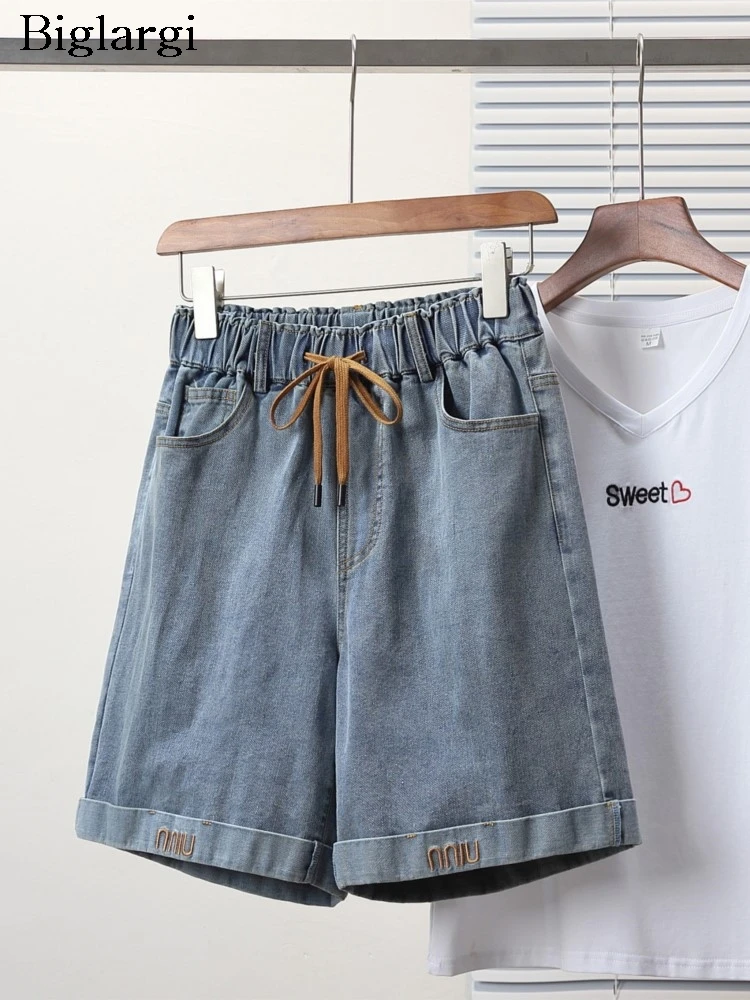 

Женские летние джинсы, новые джинсовые брюки средней длины с Вышивкой Букв, модные повседневные женские брюки, свободные женские брюки с широкими штанинами