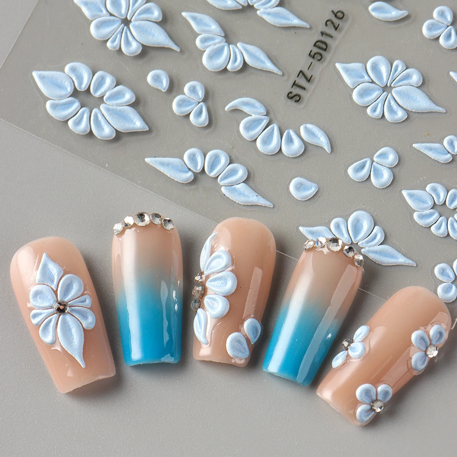 5D geprägte Blütenblatt Rebe Nail Art Aufkleber Abziehbilder Frühling Sommer Floral Nail Art Dekorationen selbstklebende Schieber Folie Maniküre – Detail 7