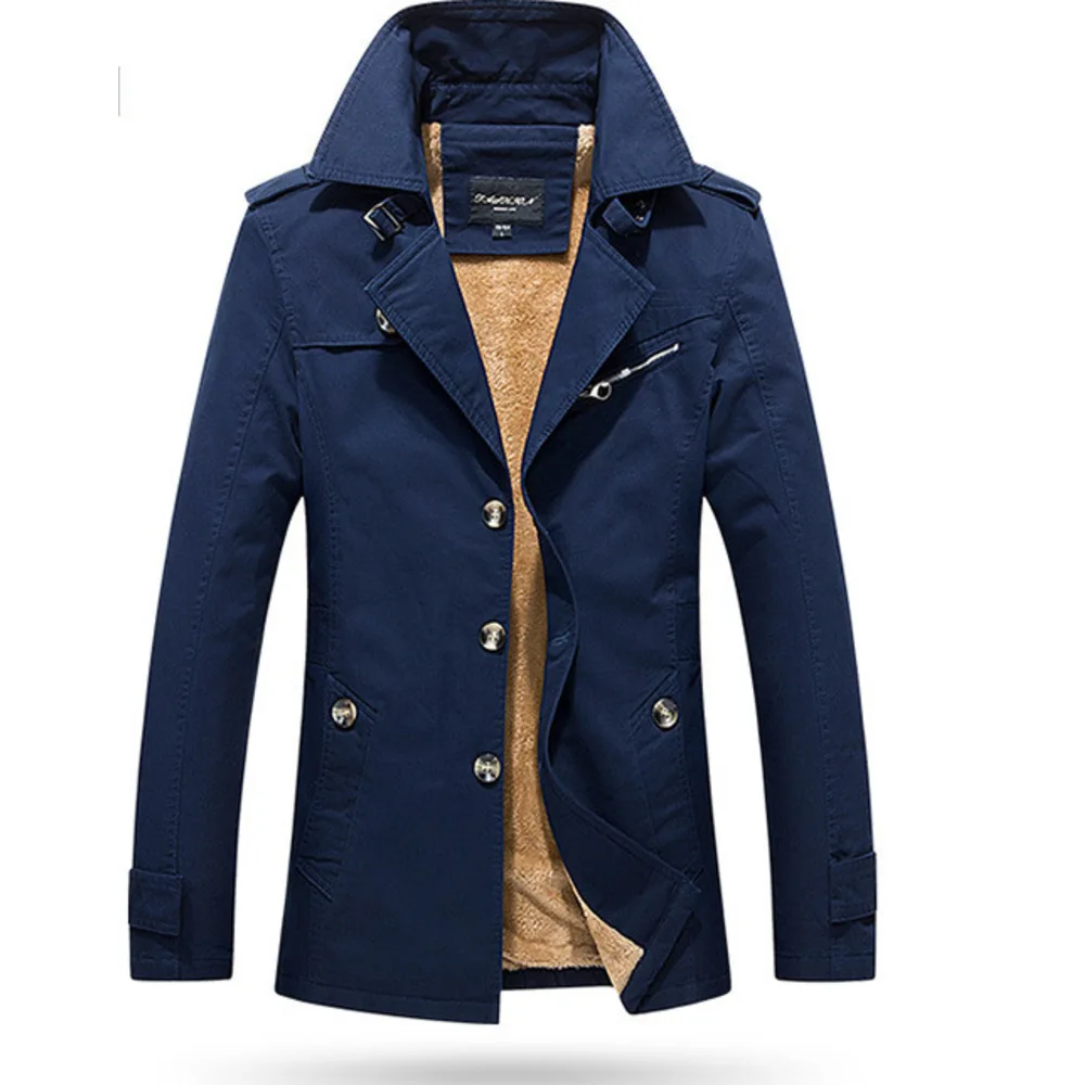 Herren-Freizeitjacke, mittellanger, plüschiger, dicker Baumwoll-Trenchcoat, Herren-Herbst- und Wintermantel_voghion.com