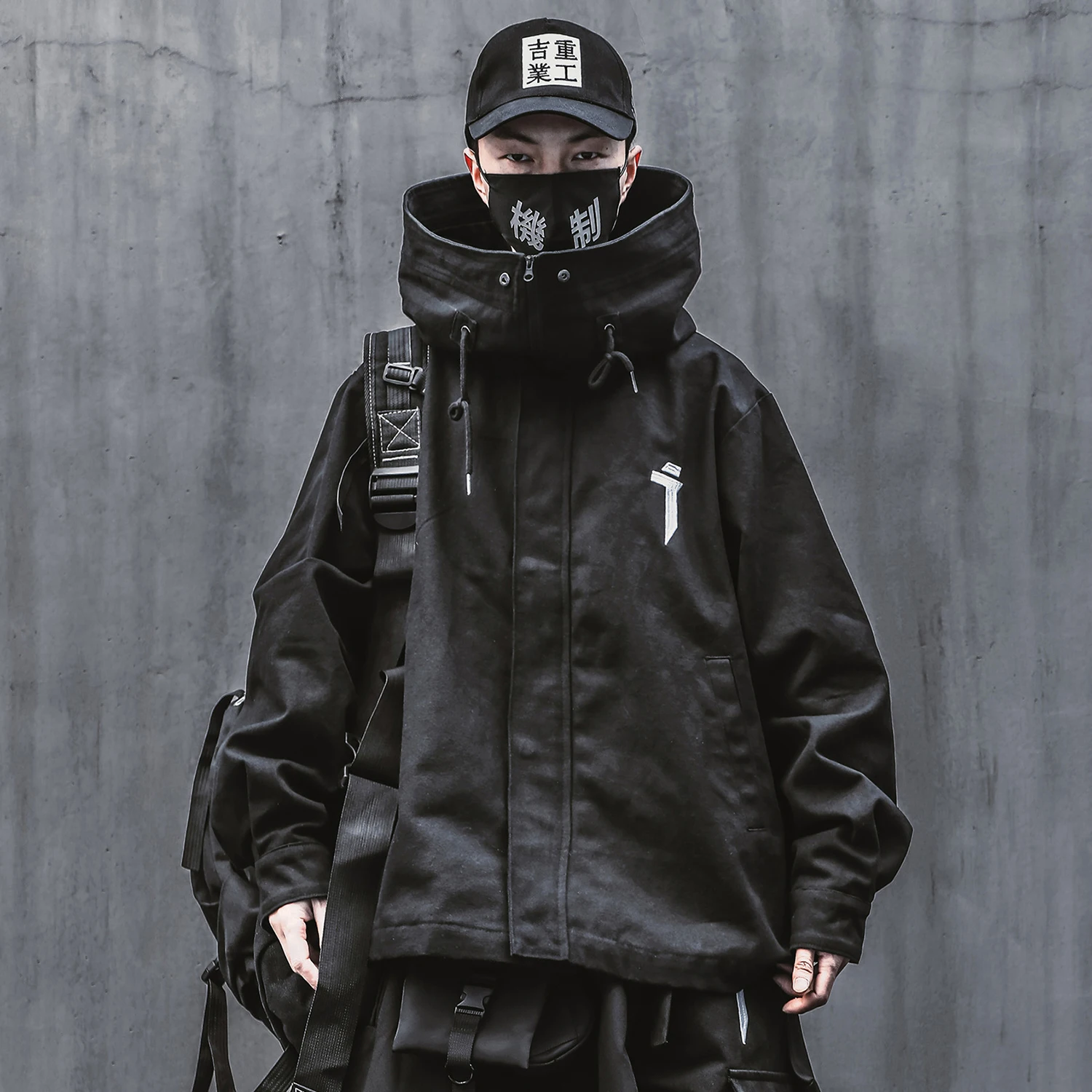 Emo Mens Fashion Black Japanese Streetwear Hooded Coat Alt Techwear ...